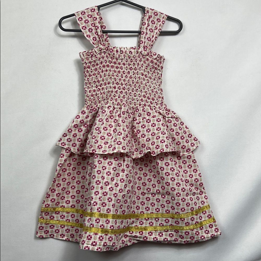 Tea Collection Floral Sleeveless Dress with Ruffle Details and smocking size 4